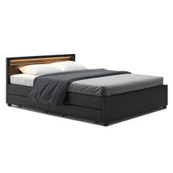 Lederbett LED TRANCE 160 x 200 cm schwarz