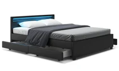 Lederbett LED TRANCE 160 x 200 cm schwarz