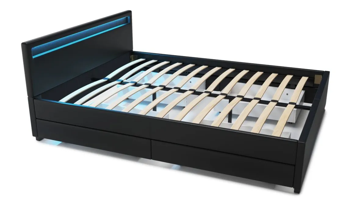 Lederbett LED TRANCE 160 x 200 cm schwarz