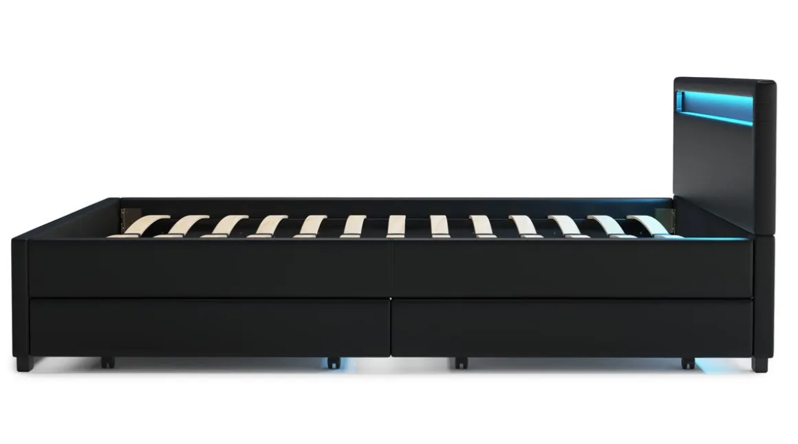 Lederbett LED TRANCE 160 x 200 cm schwarz