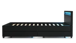 Lederbett LED TRANCE 140 x 200 cm schwarz