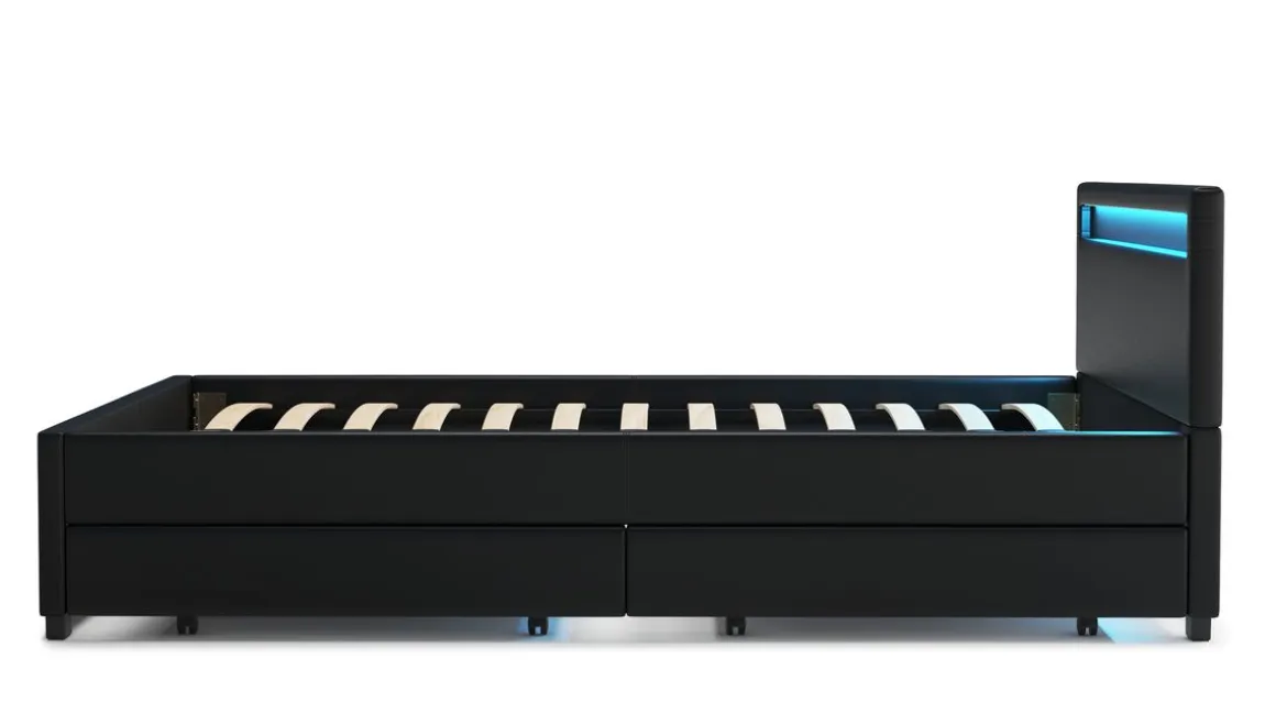 Lederbett LED TRANCE 140 x 200 cm schwarz