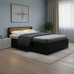 Lederbett LED TRANCE 140 x 200 cm schwarz