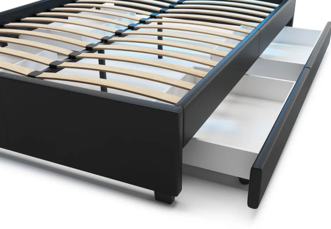 Lederbett LED TRANCE 140 x 200 cm schwarz