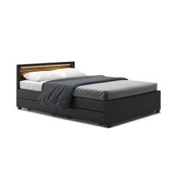 Lederbett LED TRANCE 140 x 200 cm schwarz