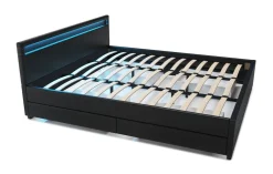 Lederbett LED TRANCE 180 x 200 cm schwarz
