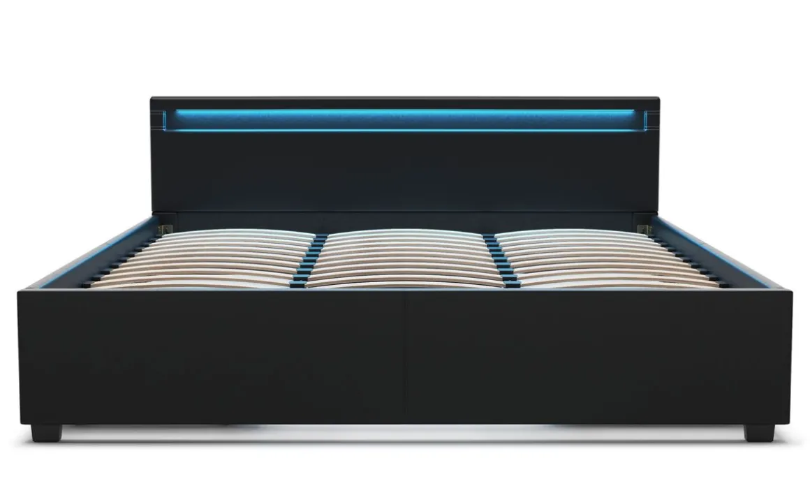 Lederbett LED TRANCE 180 x 200 cm schwarz