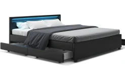 Lederbett LED TRANCE 180 x 200 cm schwarz