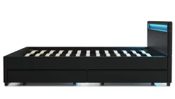 Lederbett LED TRANCE 180 x 200 cm schwarz