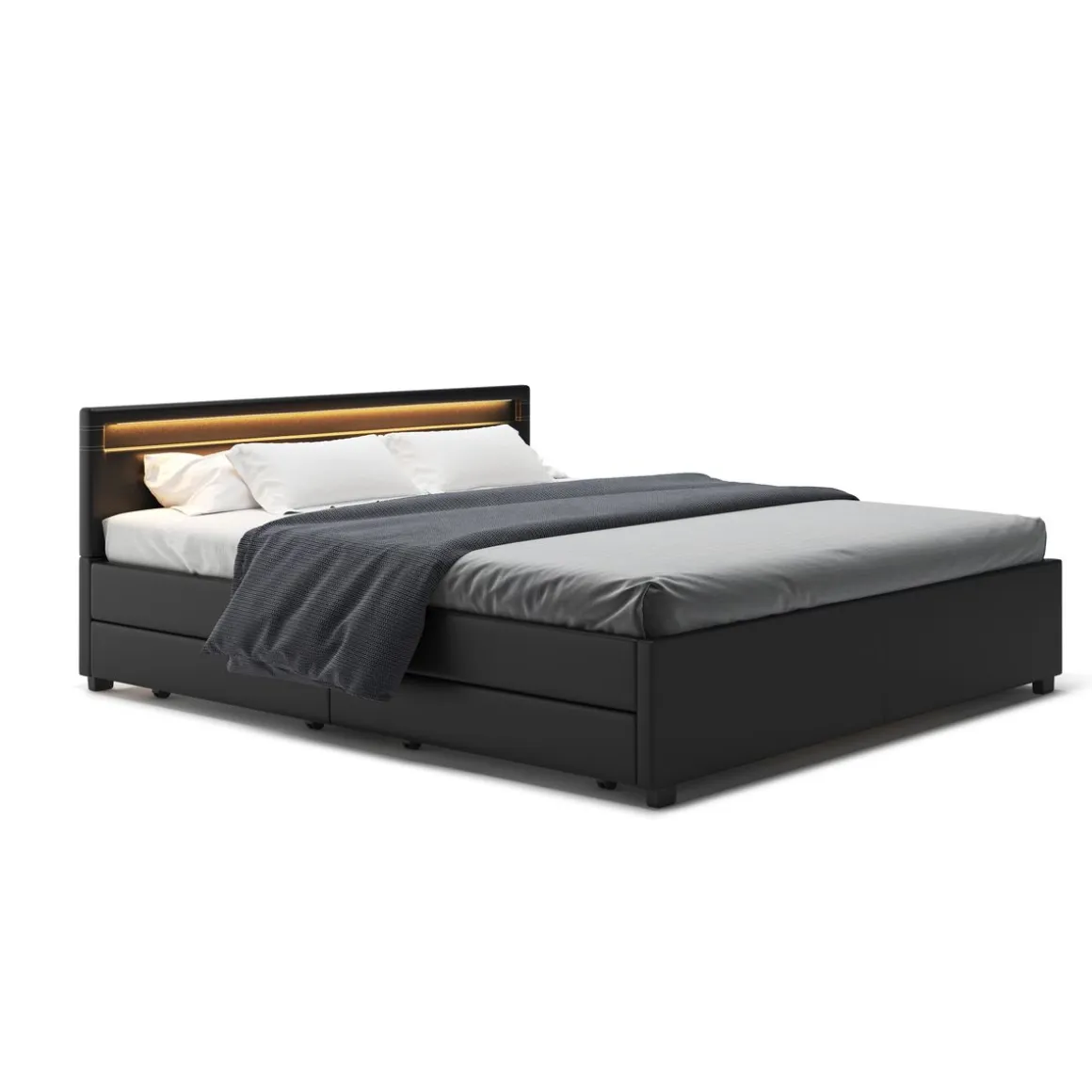 Lederbett LED TRANCE 180 x 200 cm schwarz