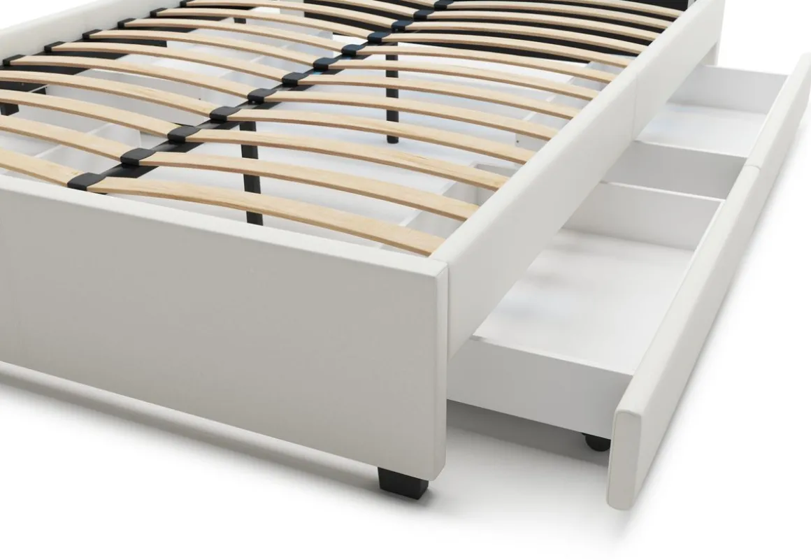 Lederbett LED TRANCE 140 x 200 cm weiss