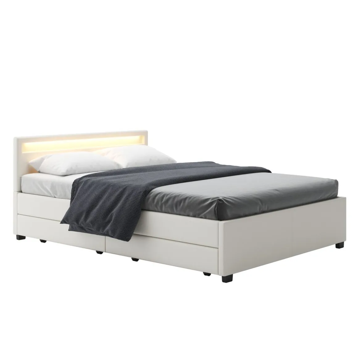 Lederbett LED TRANCE 140 x 200 cm weiss