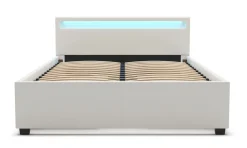 Lederbett LED TRANCE 140 x 200 cm weiss