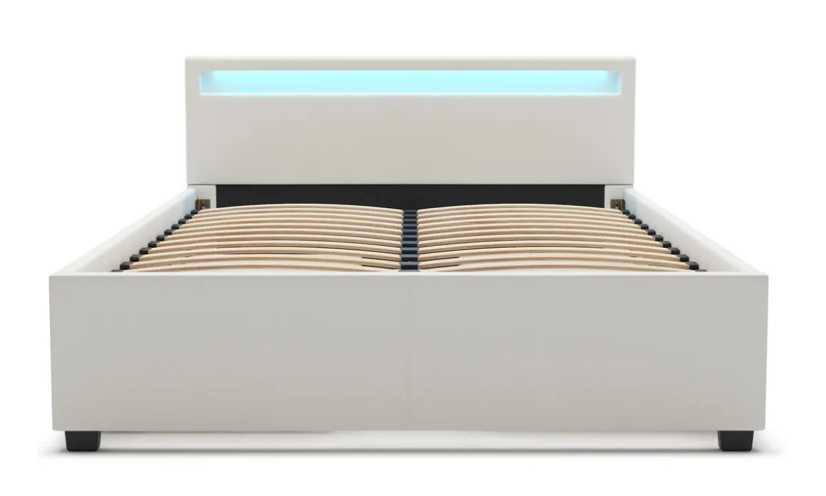 Lederbett LED TRANCE 140 x 200 cm weiss