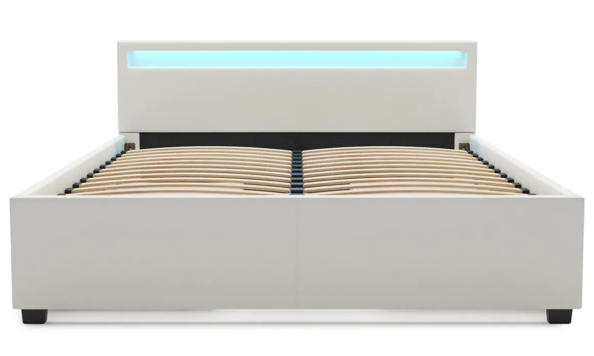 Lederbett LED TRANCE 160 x 200 cm weiss