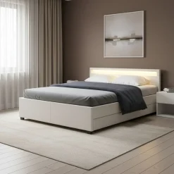 Lederbett LED TRANCE 160 x 200 cm weiss