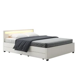 Lederbett LED TRANCE 160 x 200 cm weiss