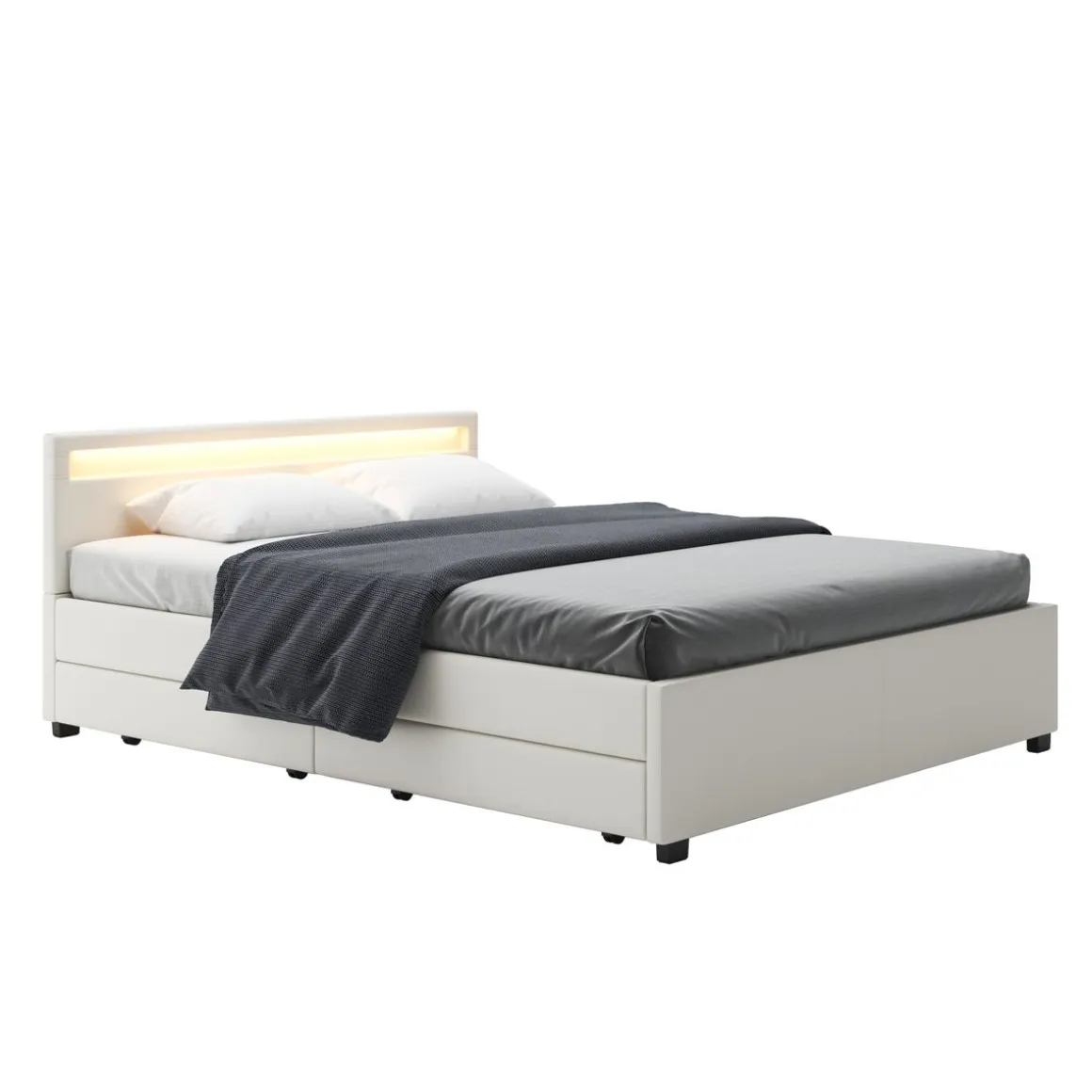 Lederbett LED TRANCE 160 x 200 cm weiss