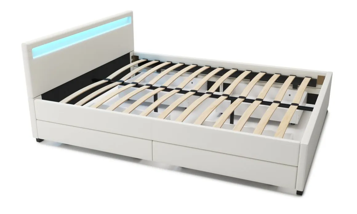 Lederbett LED TRANCE 160 x 200 cm weiss