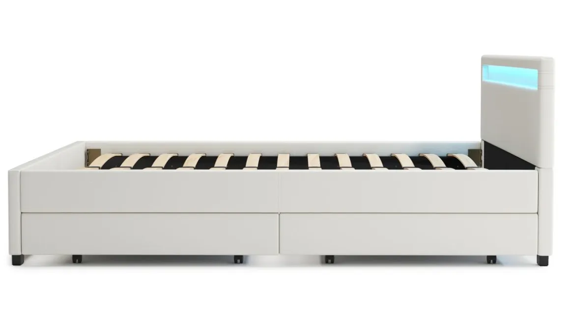Lederbett LED TRANCE 160 x 200 cm weiss