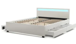 Lederbett LED TRANCE 160 x 200 cm weiss