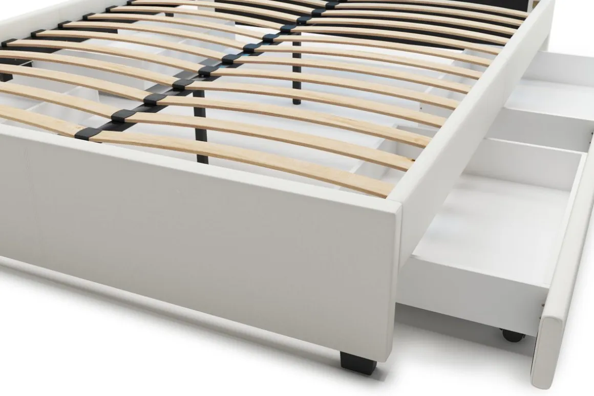 Lederbett LED TRANCE 160 x 200 cm weiss