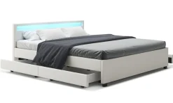 Lederbett LED TRANCE 180 x 200 cm weiss