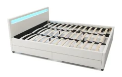 Lederbett LED TRANCE 180 x 200 cm weiss