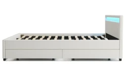 Lederbett LED TRANCE 180 x 200 cm weiss