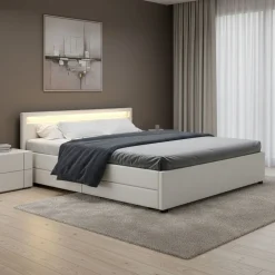 Lederbett LED TRANCE 180 x 200 cm weiss