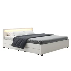 Lederbett LED TRANCE 180 x 200 cm weiss