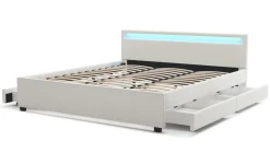 Lederbett LED TRANCE 180 x 200 cm weiss