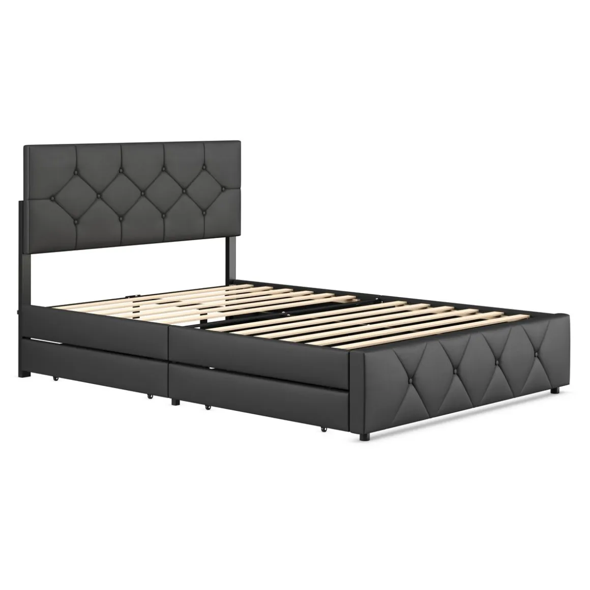 Lederbett RESTORA mit 4 Schubladen 140 x 200 cm schwarz