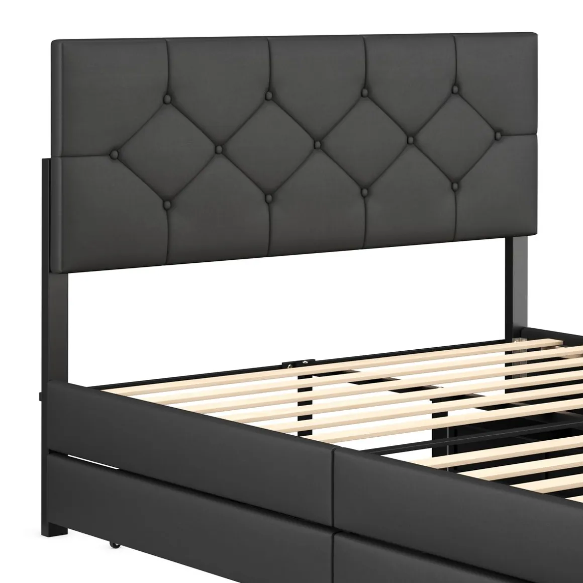 Lederbett RESTORA mit 4 Schubladen 140 x 200 cm schwarz