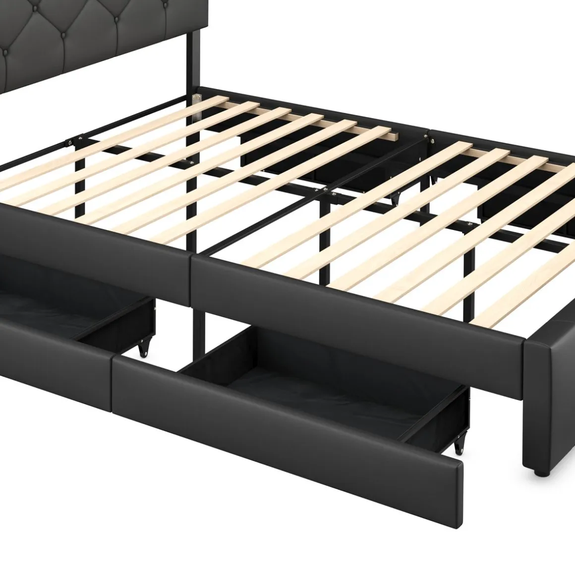 Lederbett RESTORA mit 4 Schubladen 140 x 200 cm schwarz