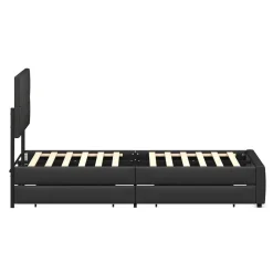 Lederbett RESTORA mit 4 Schubladen 140 x 200 cm schwarz