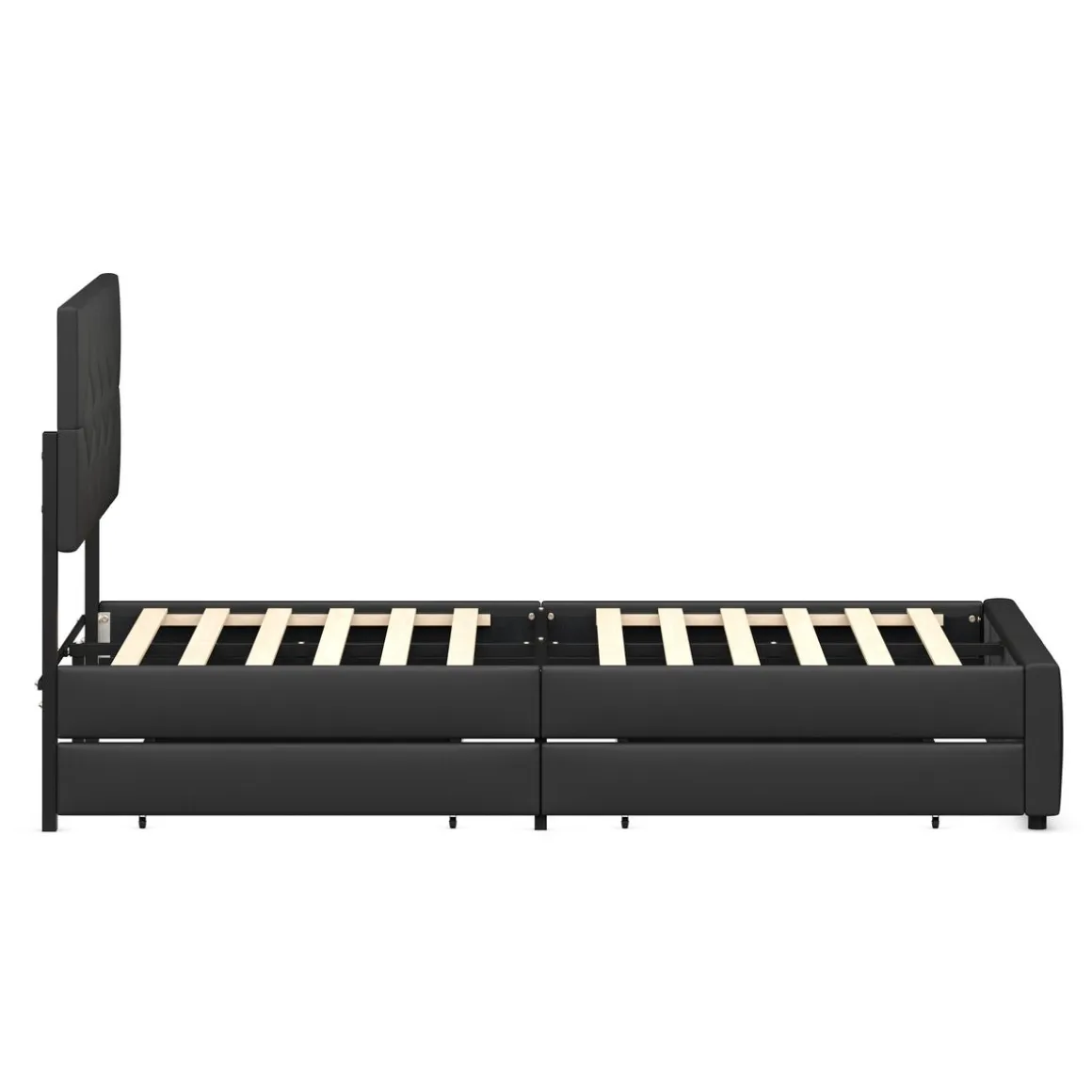 Lederbett RESTORA mit 4 Schubladen 140 x 200 cm schwarz