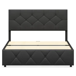 Lederbett RESTORA mit 4 Schubladen 140 x 200 cm schwarz