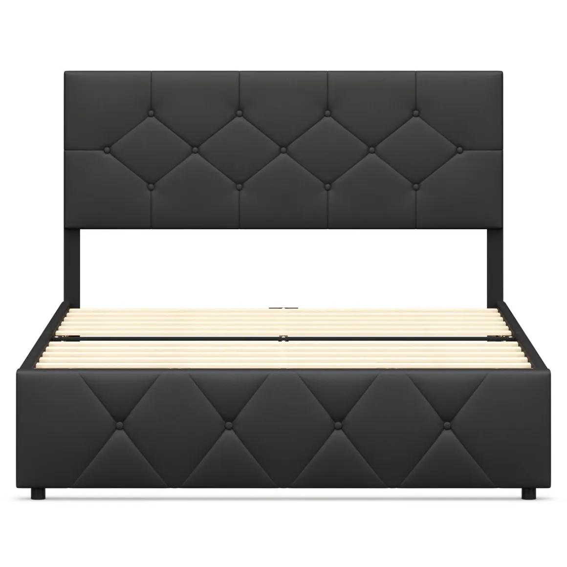 Lederbett RESTORA mit 4 Schubladen 140 x 200 cm schwarz