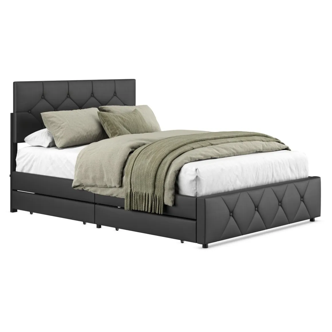 Lederbett RESTORA mit 4 Schubladen 140 x 200 cm schwarz