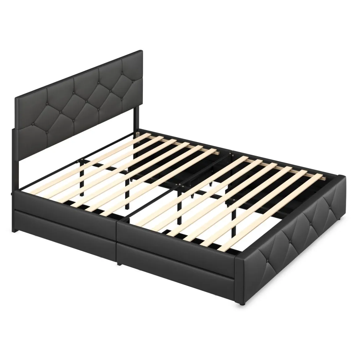 Lederbett RESTORA mit 4 Schubladen 160 x 200 cm schwarz