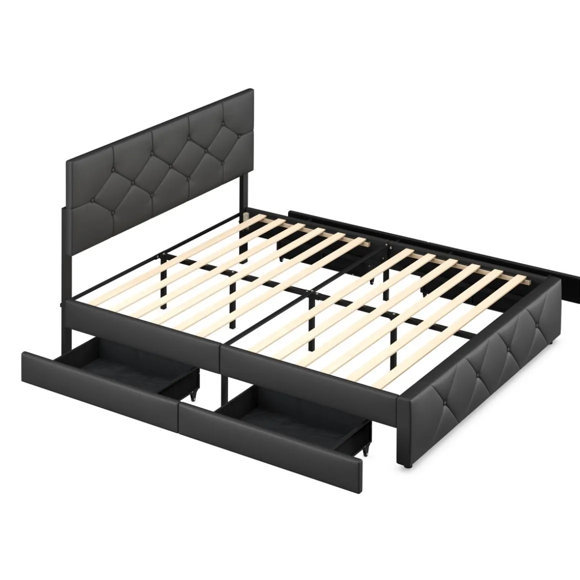 Lederbett RESTORA mit 4 Schubladen 160 x 200 cm schwarz