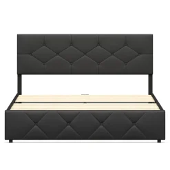 Lederbett RESTORA mit 4 Schubladen 160 x 200 cm schwarz