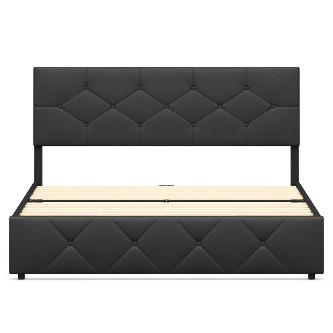 Lederbett RESTORA mit 4 Schubladen 160 x 200 cm schwarz