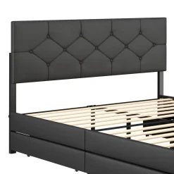 Lederbett RESTORA mit 4 Schubladen 160 x 200 cm schwarz
