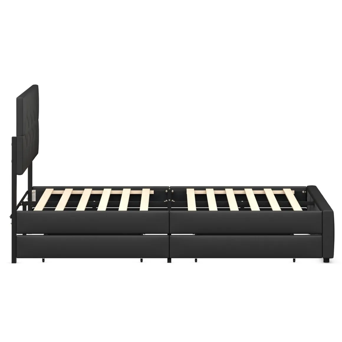 Lederbett RESTORA mit 4 Schubladen 160 x 200 cm schwarz