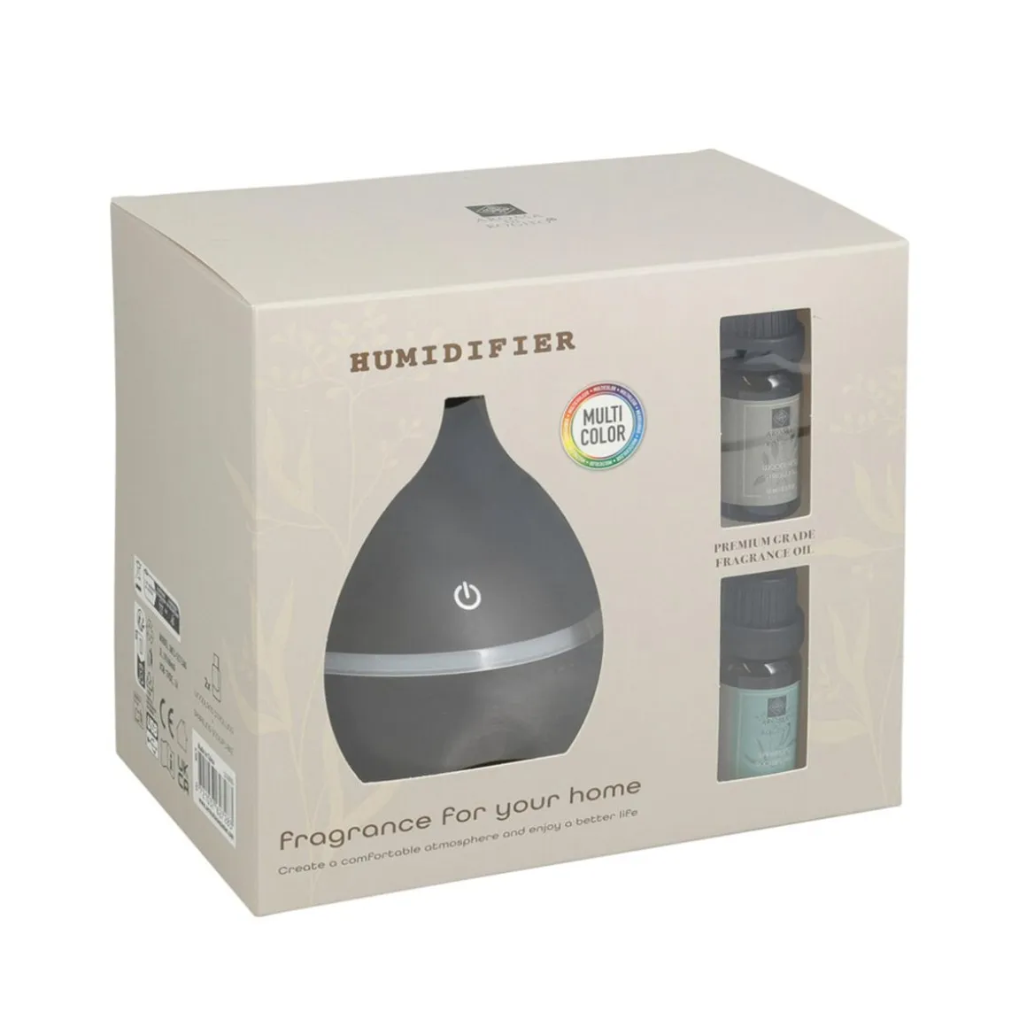 LED Luftbefeuchter 10 x 16 cm mit Duftöl dunkelbraun