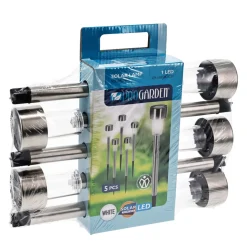 LED Solarlampe Edelstahl 5er Set 18 cm silber