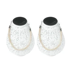 LED Solar Laterne BEYAZ 2er Set 18 x 24 cm weiss