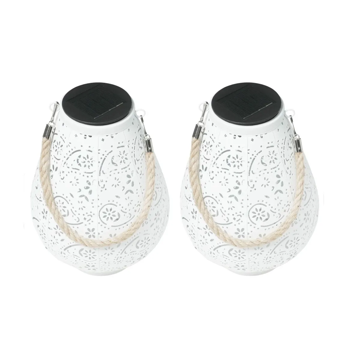 LED Solar Laterne BEYAZ 2er Set 18 x 24 cm weiss